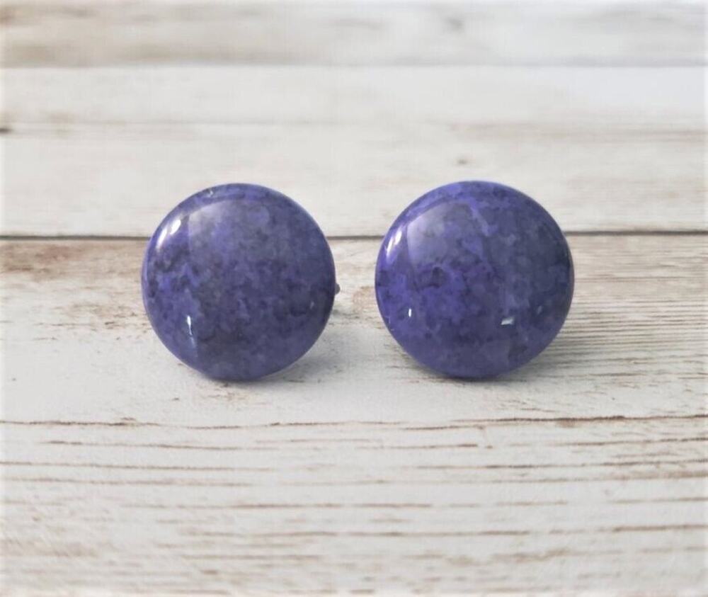 Vintage Clip On Earrings - Unusual Violet Stone Pattern Small Circle